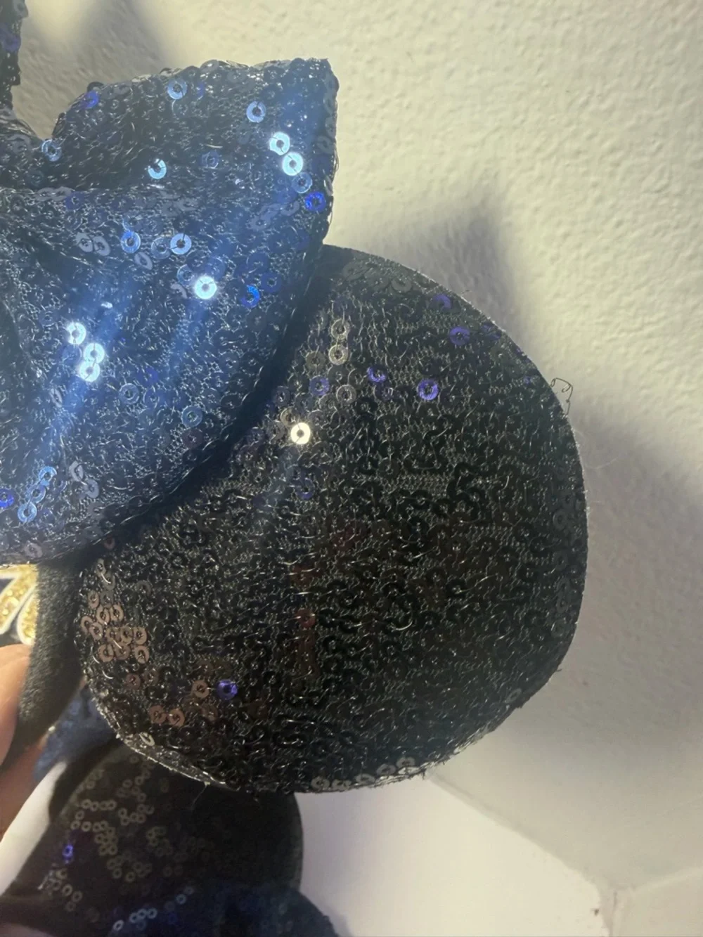 Set of 3 Sequined Black Minnie Ears Headband 1 with Navy Bow & Gold '16' Accent - Picture 5 of 10